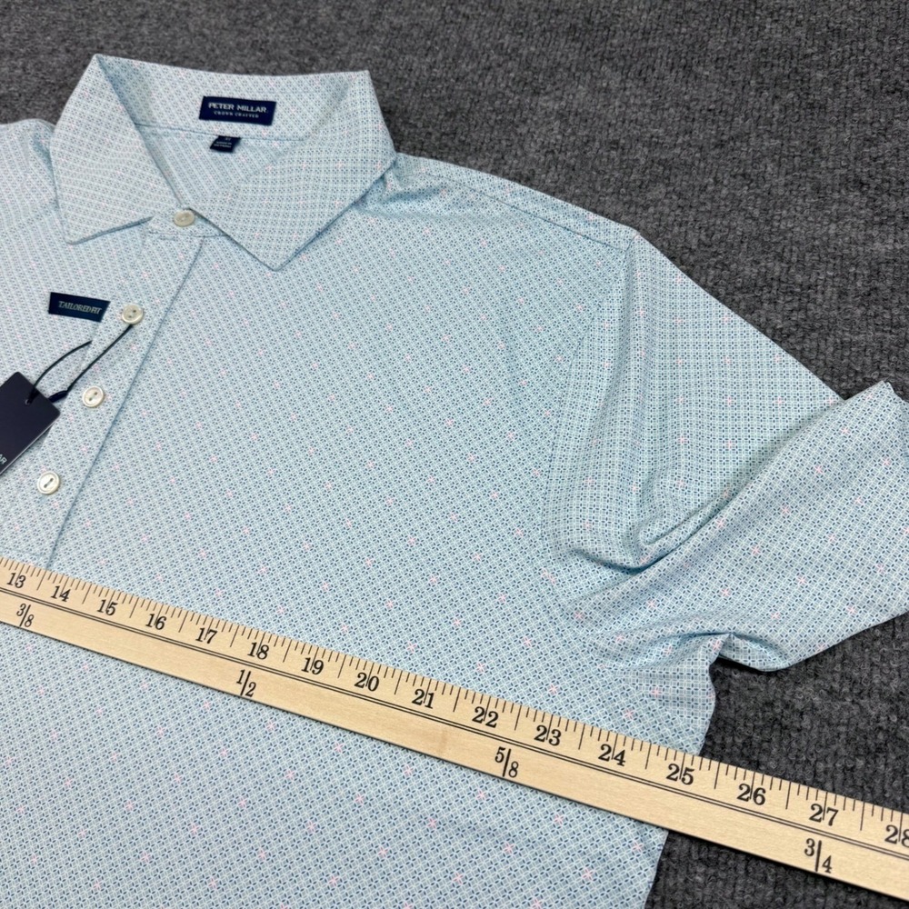 Peter Millar Mens XL Tailored Fit Crown Crafted Polo Shirt Light Blue Geometric - Picture 3 of 11